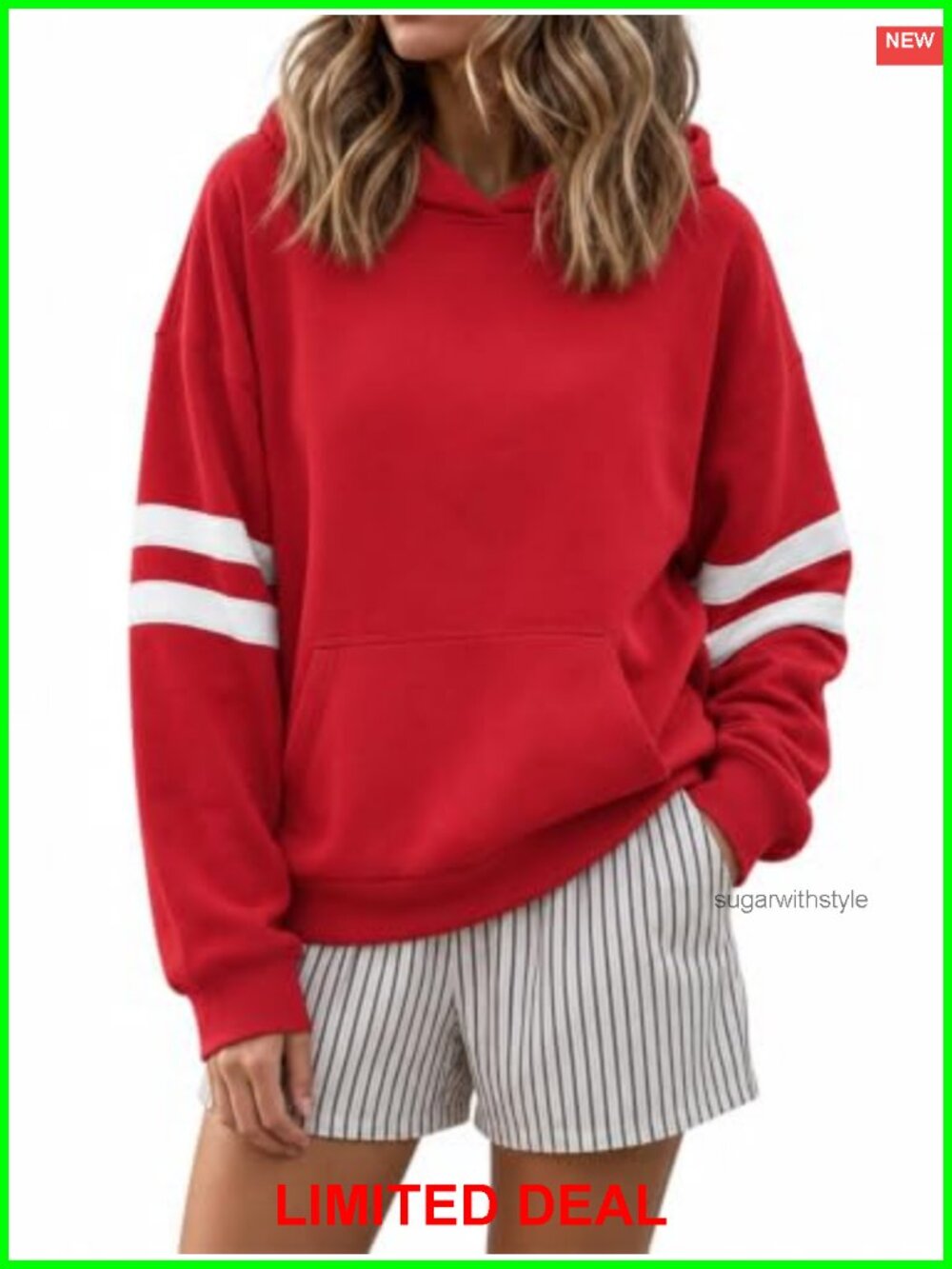 Oversized Striped Drop Shoulder Hoodie Varsity Sweatshirt Kangaroo Pocket